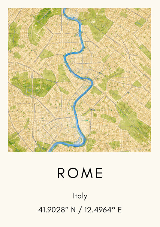 Rome Italy Map Art Print Modern Minimalist City Map Poster Europe Wall Decor Travel Gift Eternal City Art