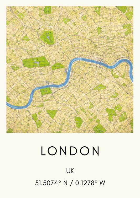 London UK Map Art Print Modern Minimalist City Map Poster Europe Wall Decor Travel Gift River Thames Art