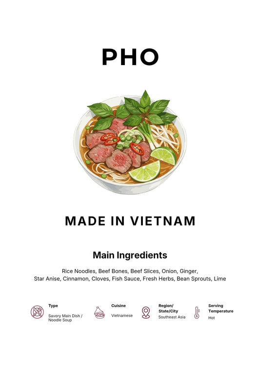 Pho Art Print Modern Kitchen Wall Decor Gourmet Food Poster Made in Vietnam Illustration Foodie Gift Vietnamese Cuisine Art
