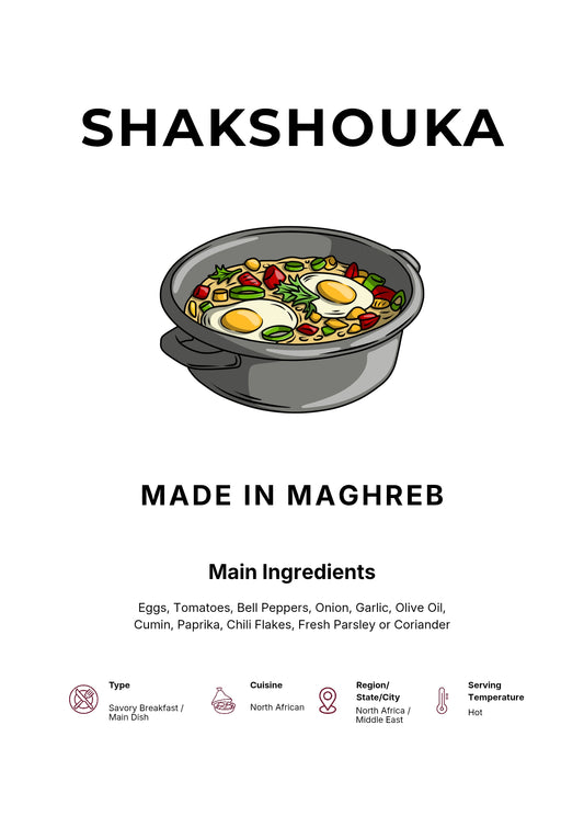 Shakshouka Art Print Modern Kitchen Wall Decor Gourmet Food Poster Made in Maghreb Illustration Foodie Gift North African Cuisine Art