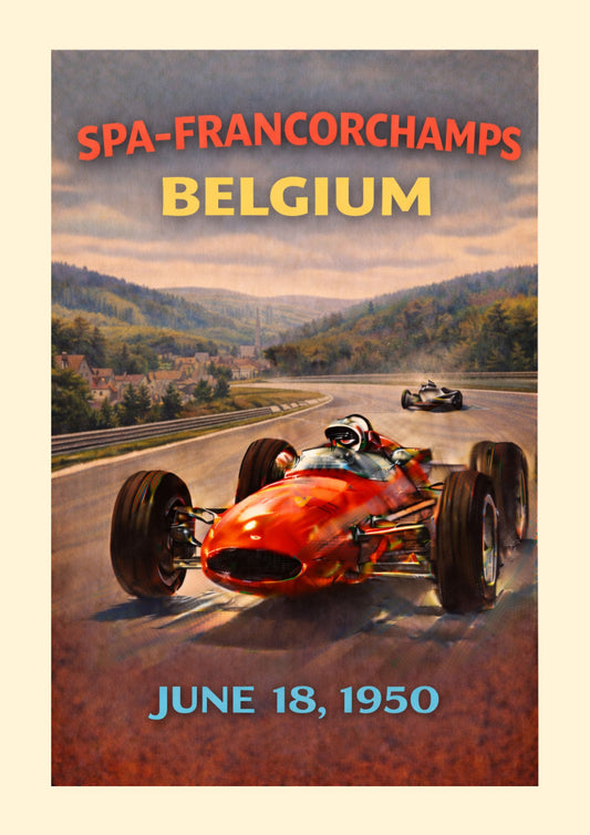 Spa-Francorchamps Art Print, Belgium Vintage Racing Poster, Belgian Grand Prix Wall Decor, F1 History Gift, Classic Race Car
