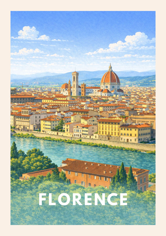 Florence Italy Travel Poster Duomo Art Print Modern Cityscape Wall Decor Tuscany Landscape Illustration Renaissance Wanderlust Gift