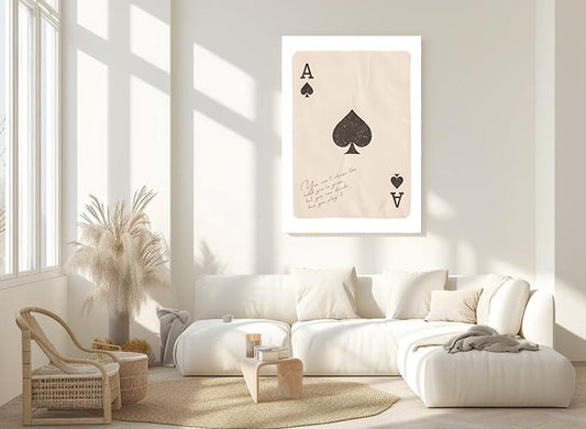 Neutral Ace of Spades Art Print – Minimalist Motivational Playing Card Wall Decor