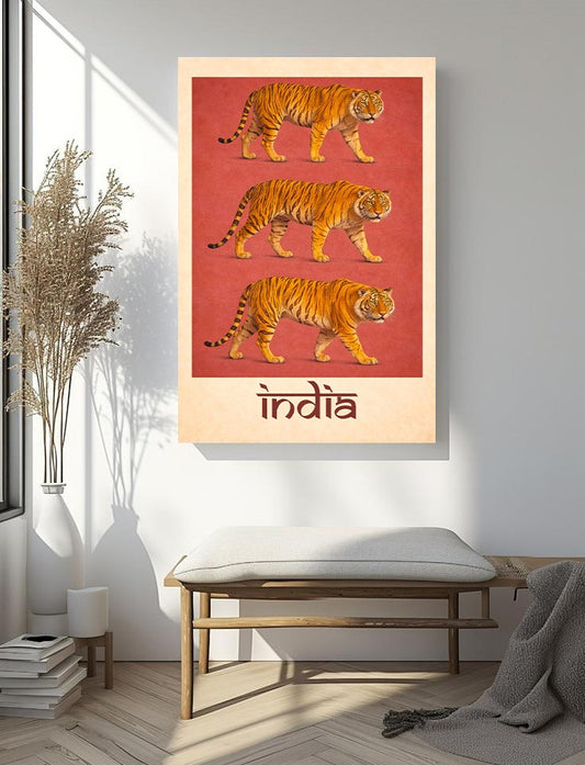 Bengal Tiger Illustration Wall Art – India Wildlife Poster, Exotic Animal Home Decor Print