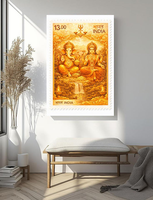 Ganesha and Lakshmi Hindu Devotional Art Print – Indian Spiritual Prosperity Wall Art