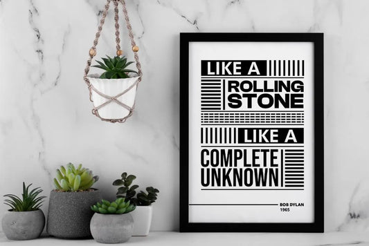 Like a Rolling Stone Lyric Wall Art | Bob Dylan Typography Print | Bold Black and White Rock Music Poster