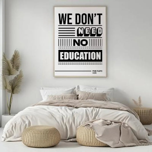 We Don’t Need No Education Wall Art – Pink Floyd Lyric Typography Black & White Music Poster