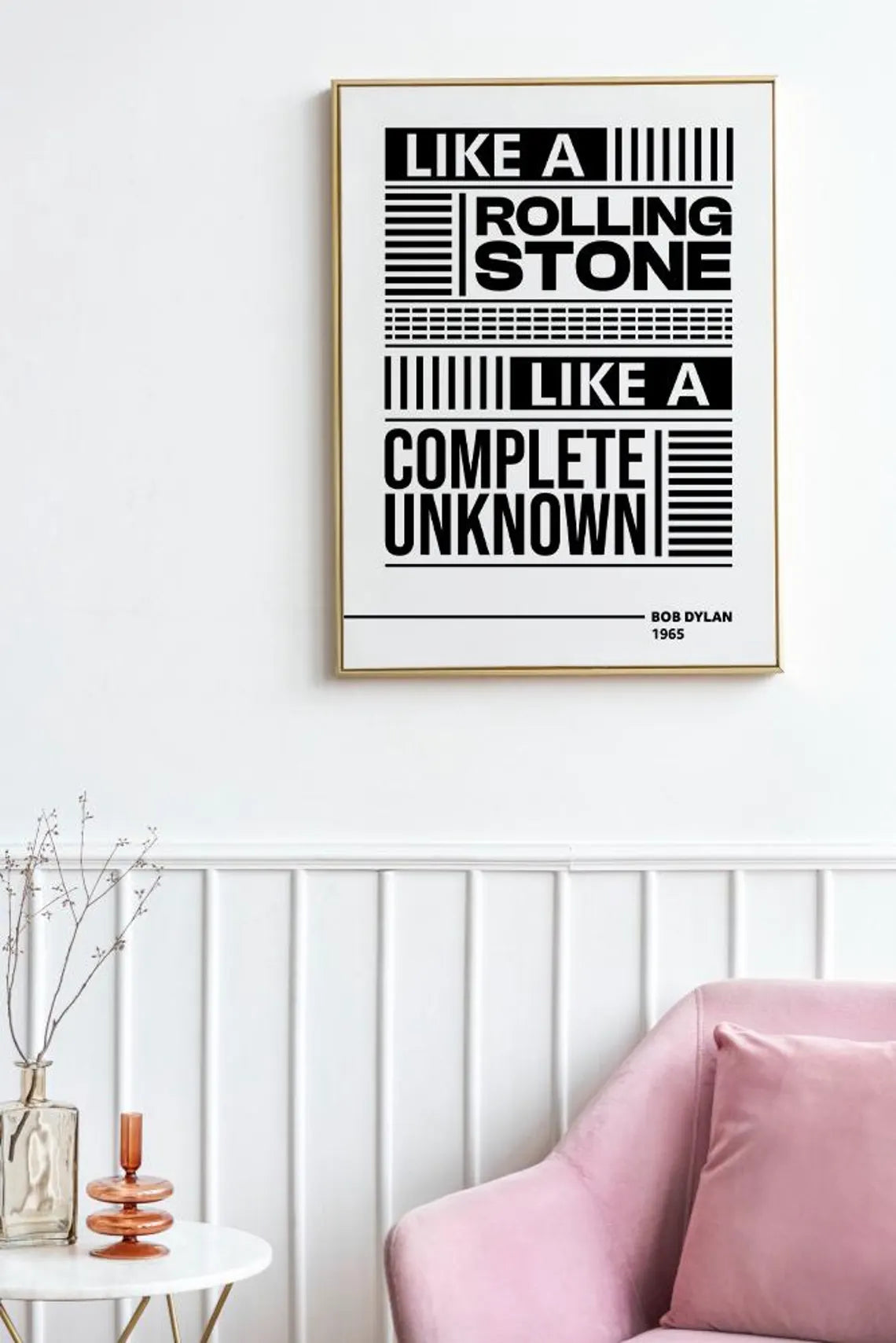 Like a Rolling Stone Lyric Wall Art | Bob Dylan Typography Print | Bold Black and White Rock Music Poster