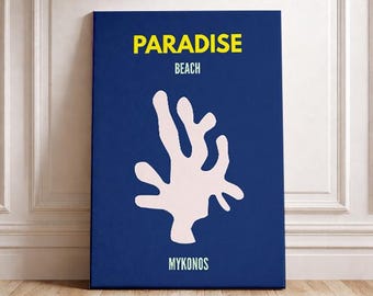 Paradise Beach Mykonos Poster – Modern Greece Beach Wall Art, Minimal Coastal Travel Print