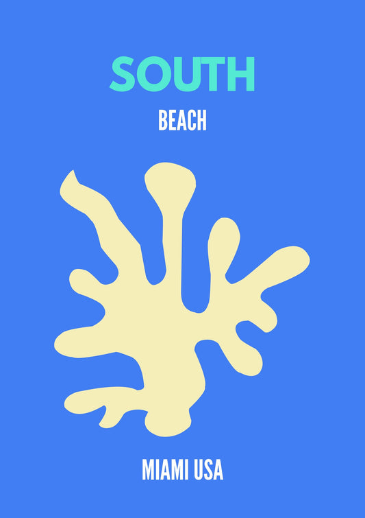South Beach Miami Poster – Modern Beach Wall Art, Minimal Coastal Print, Miami USA Travel Decor