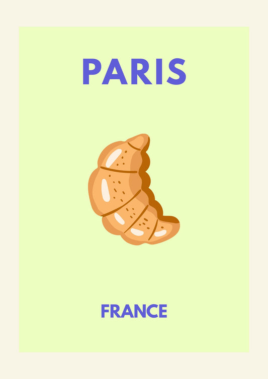 Paris France Minimalist Travel Poster – Croissant Modern Wall Art Print