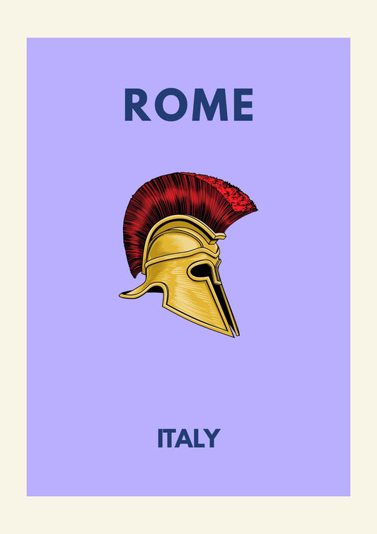 Rome Italy Minimalist Travel Poster – Roman Helmet Modern Wall Art Print