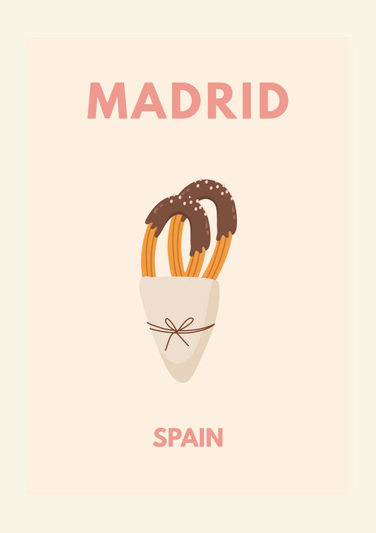 Madrid Spain Minimalist Travel Poster – Churros Modern Wall Art Print