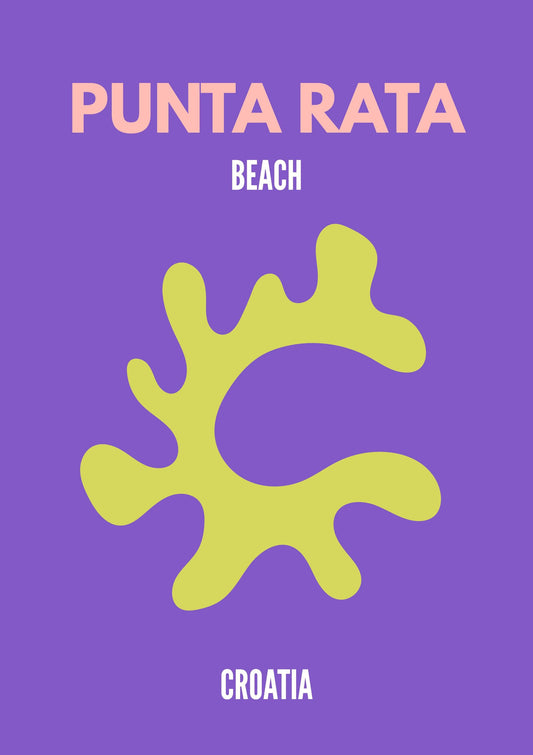 Punta Rata Beach Croatia – Minimalist Travel Poster Modern Coastal Wall Art