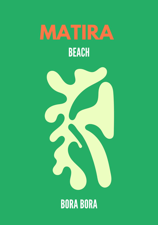 Matira Beach Bora Bora Minimal Poster | Modern Tropical Wall Art Print | Contemporary Island Travel Decor