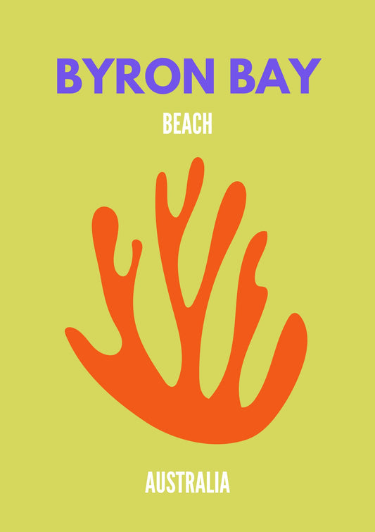 Byron Bay Beach Australia Poster | Minimal Coastal Wall Art | Modern Travel Beach Print