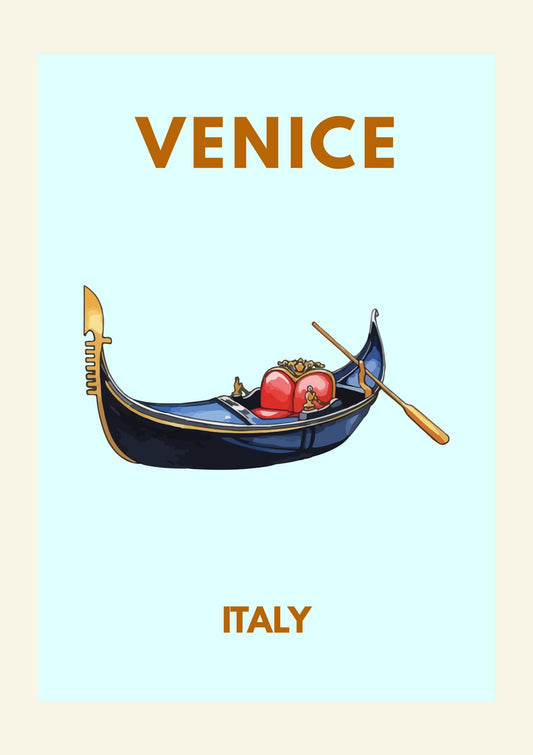Venice Italy Posters – Gondola Illustration European City Poster Travel Wall Art Deco Home Gondola WallArt