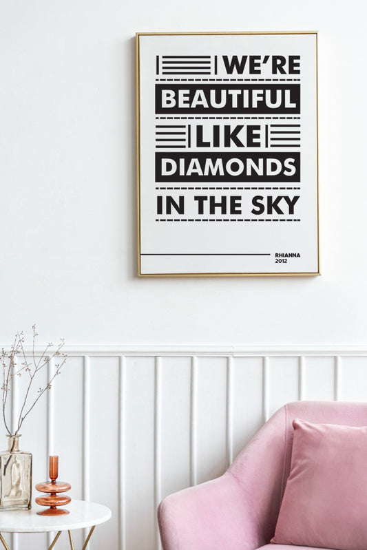 Diamonds Lyric Poster | Bold Typography Print | Black and White Music Wall Art
