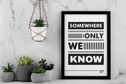 Somewhere Only We Know Poster | Minimal Lyric Typography | Black and White Music Wall Art
