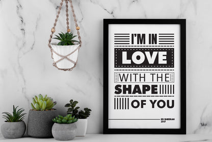 Ed Sheeran Shape of You Song Lyrics Art, Music Room Decor
