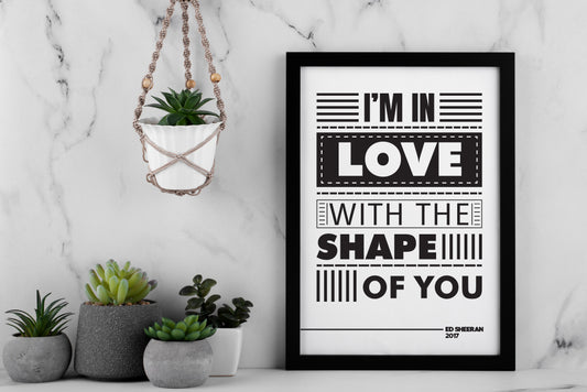 Ed Sheeran Shape of You Song Lyrics Art, Music Room Decor