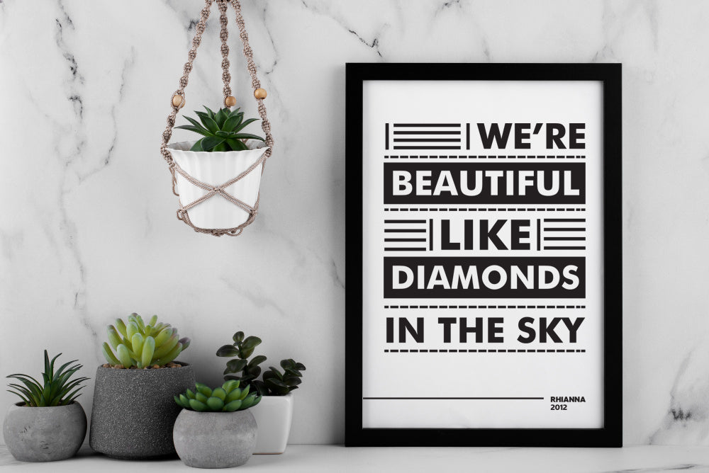 Diamonds Lyric Poster | Bold Typography Print | Black and White Music Wall Art