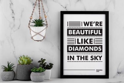 Diamonds Lyric Poster | Bold Typography Print | Black and White Music Wall Art