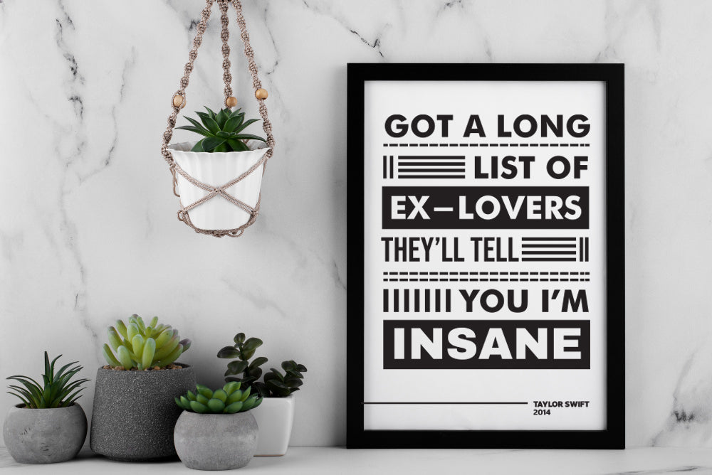 Taylor Swift Got A Long List Of Ex-Lovers Lyric Art, Music Decor,