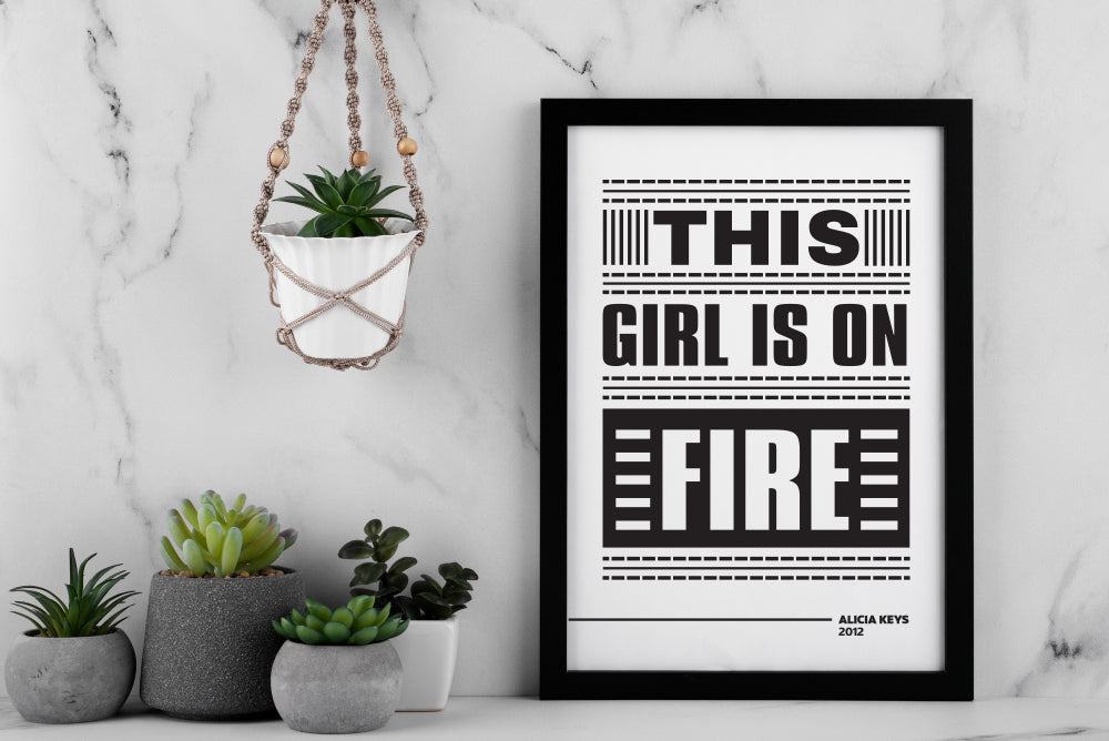 This Girl Is On Fire Poster | Bold Typography Quote Print | Black and White Motivational Wall Art