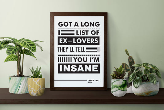 Taylor Swift Got A Long List Of Ex-Lovers Lyric Art, Music Decor,