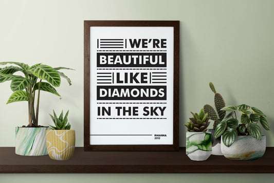 Diamonds Lyric Poster | Bold Typography Print | Black and White Music Wall Art