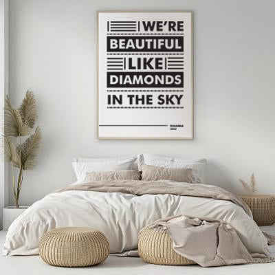 Diamonds Lyric Poster | Bold Typography Print | Black and White Music Wall Art