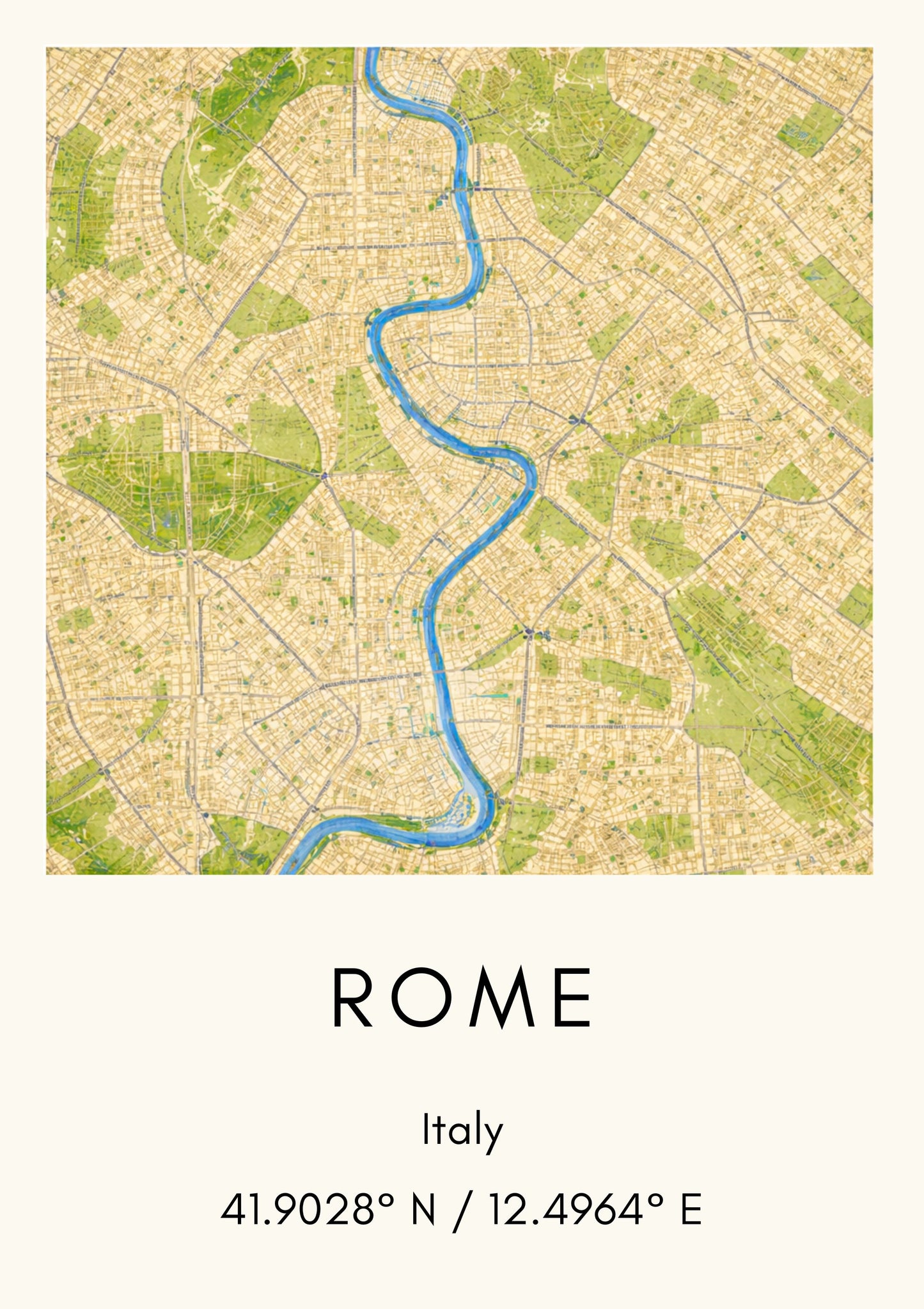 Rome Italy Map Art Print Modern Minimalist City Map Poster Europe Wall Decor Travel Gift Eternal City Art