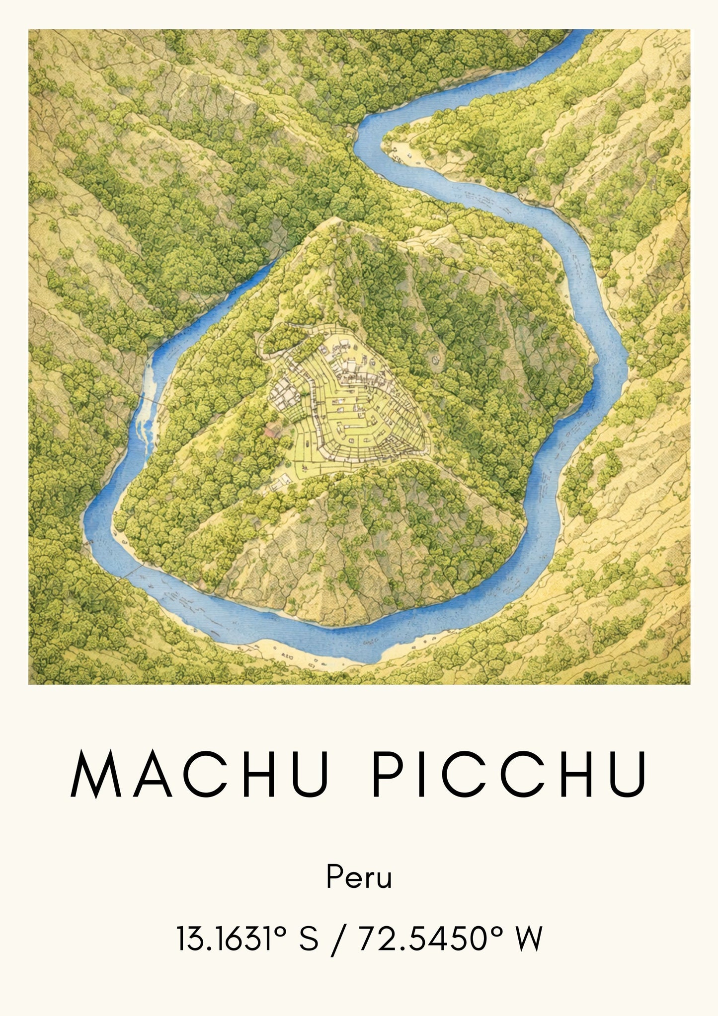 Machu Picchu Peru Map Art Print Modern Minimalist Travel Poster South America Wall Decor Wanderlust Gift