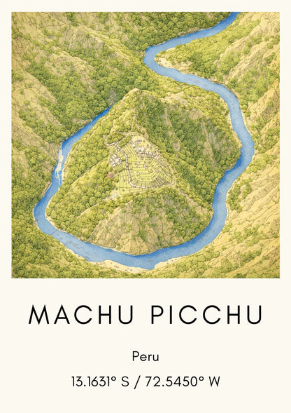 Machu Picchu Peru Map Art Print Modern Minimalist Travel Poster South America Wall Decor Wanderlust Gift