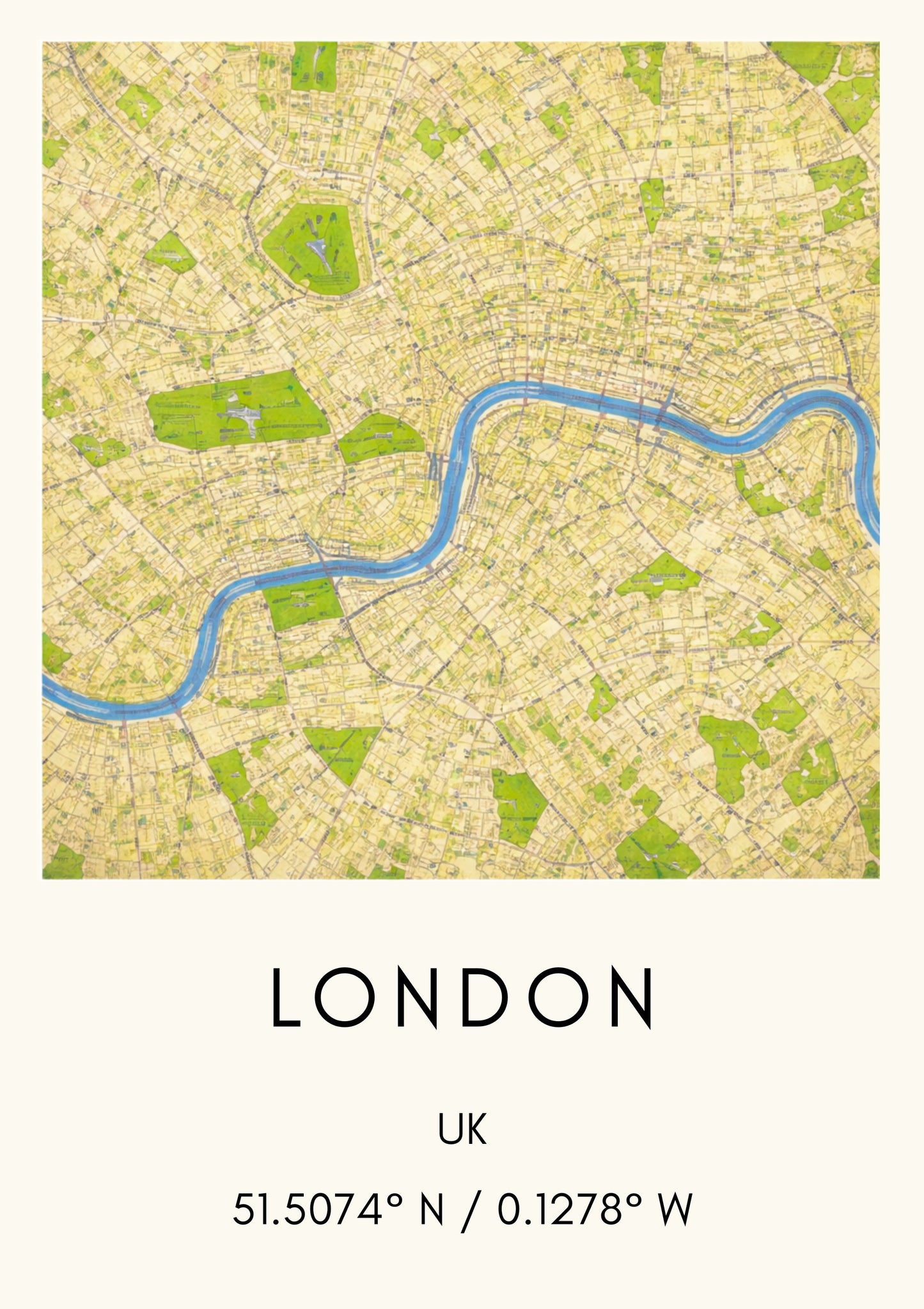 London UK Map Art Print Modern Minimalist City Map Poster Europe Wall Decor Travel Gift River Thames Art