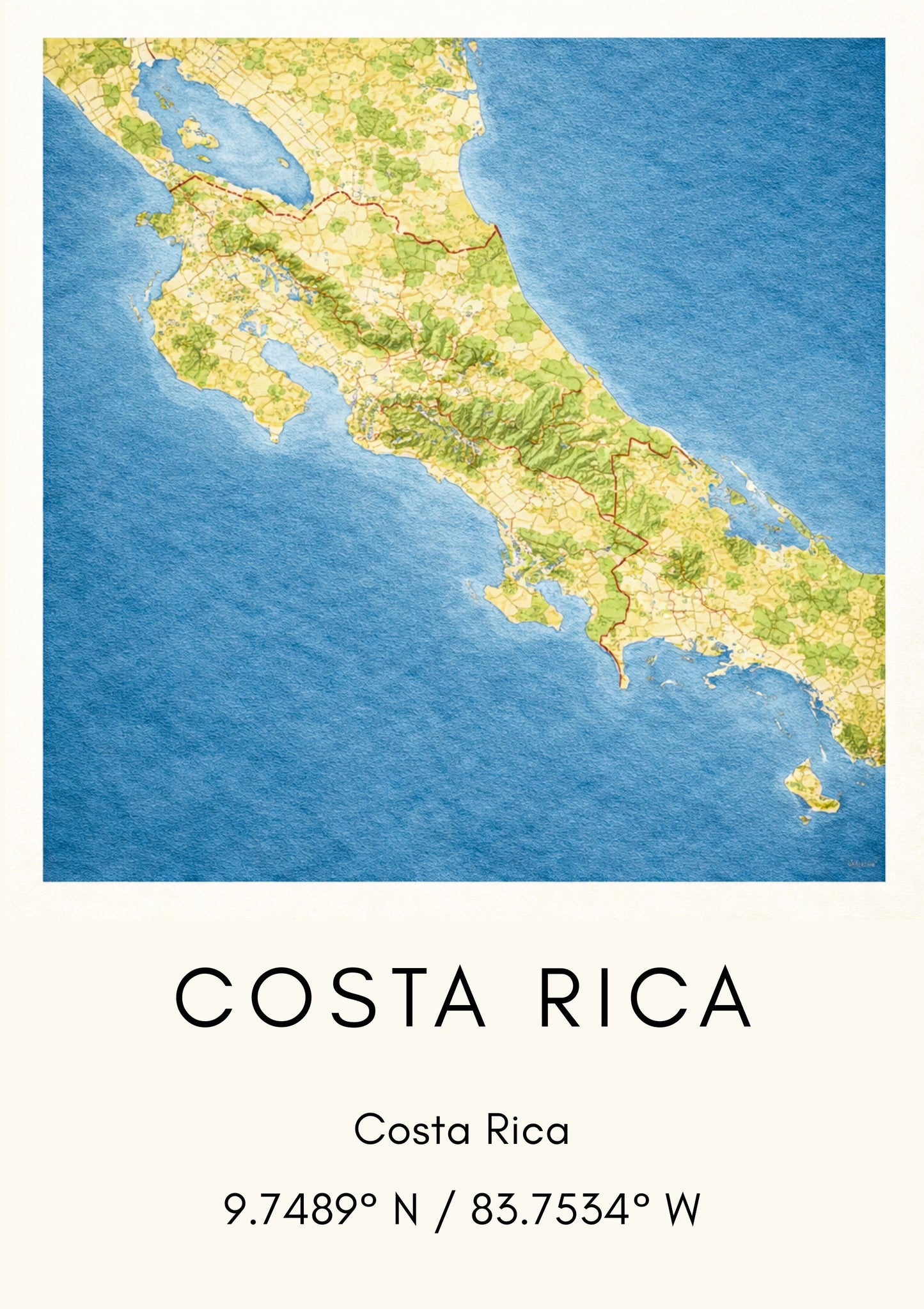 Costa Rica Map Art Print Modern Minimalist Travel Poster Central America Wall Decor Wanderlust Gift
