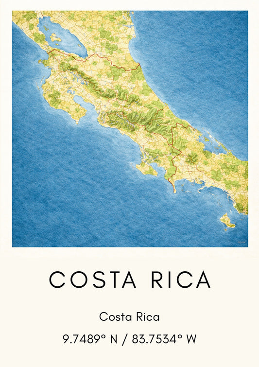 Costa Rica Map Art Print Modern Minimalist Travel Poster Central America Wall Decor Wanderlust Gift