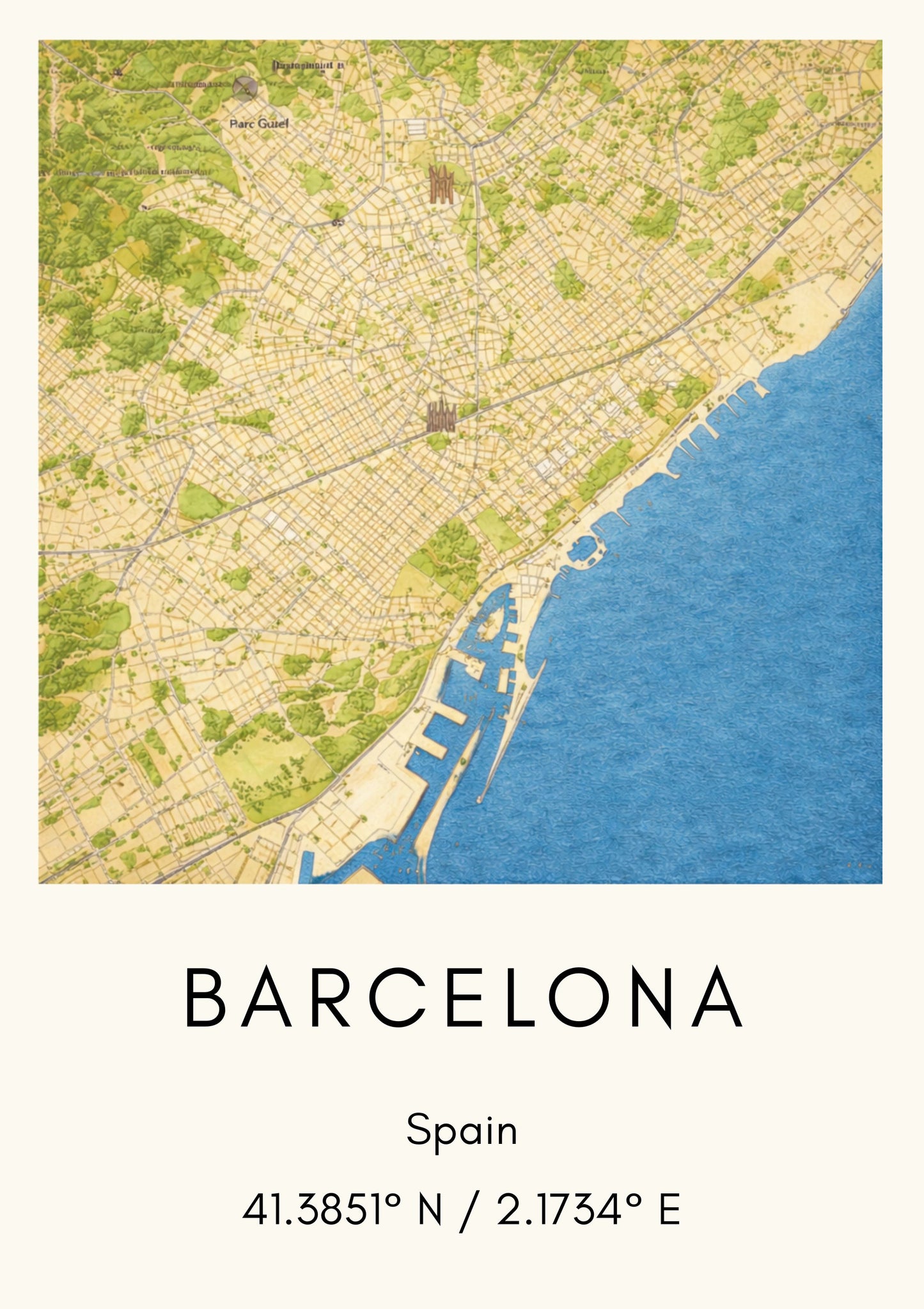 Barcelona Spain Map Art Print Modern Minimalist City Street Map Poster Catalonia Wall Decor Travel Gift