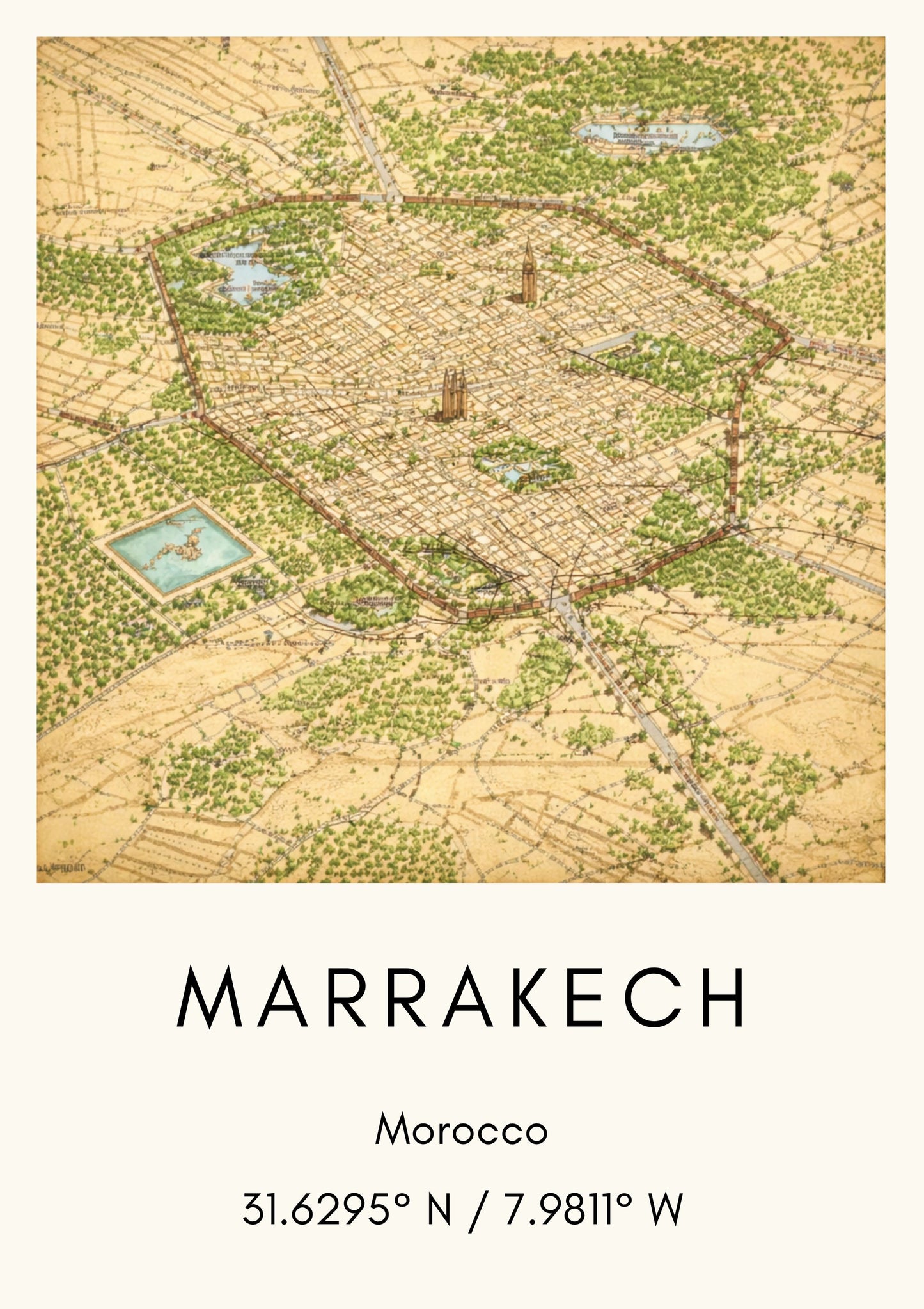 Marrakech, Morocco, Map Art Print Modern Minimalist City Map Poster Africa Wall Decor Travel Gift