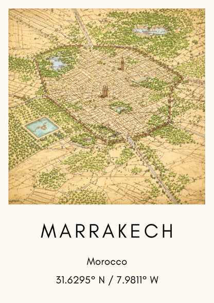 Marrakech, Morocco, Map Art Print Modern Minimalist City Map Poster Africa Wall Decor Travel Gift