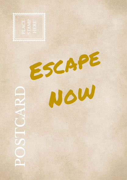 Funny Relatable Postcard: "Escape Now" Sarcastic Travel Wall Art Workplace Humor Print Gag Gift for Coworkers