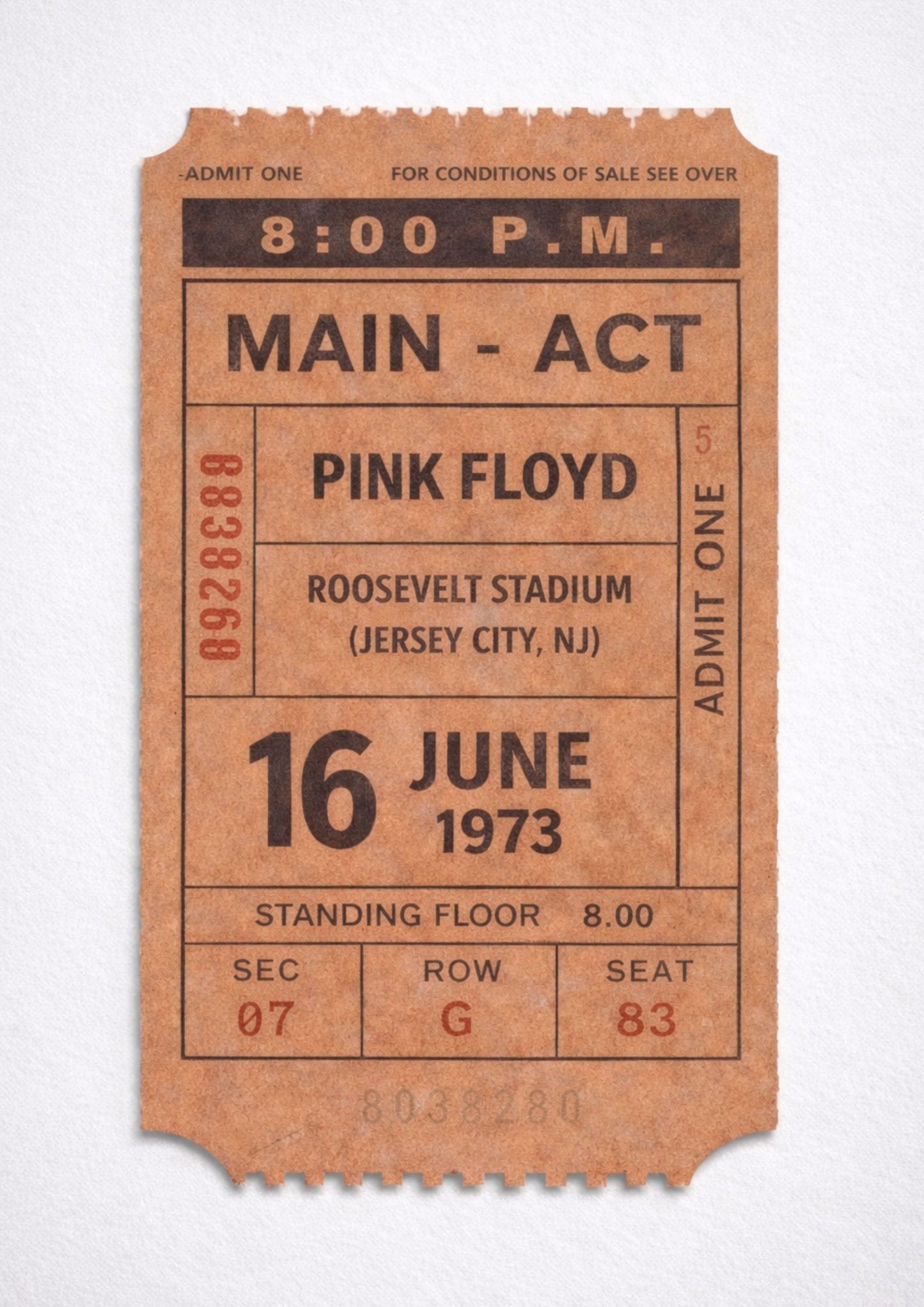 Vintage Pink Floyd Ticket Stub Print 1973 Roosevelt Stadium Concert Poster Retro Music Wall Art Classic Rock Fan Gift Jersey City
