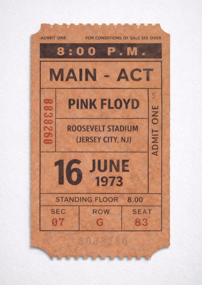 Vintage Pink Floyd Ticket Stub Print 1973 Roosevelt Stadium Concert Poster Retro Music Wall Art Classic Rock Fan Gift Jersey City