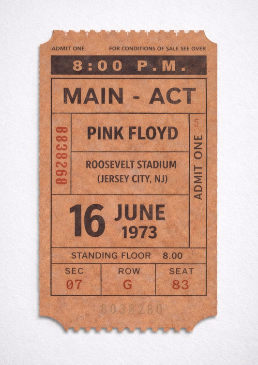 Vintage Pink Floyd Ticket Stub Print 1973 Roosevelt Stadium Concert Poster Retro Music Wall Art Classic Rock Fan Gift Jersey City