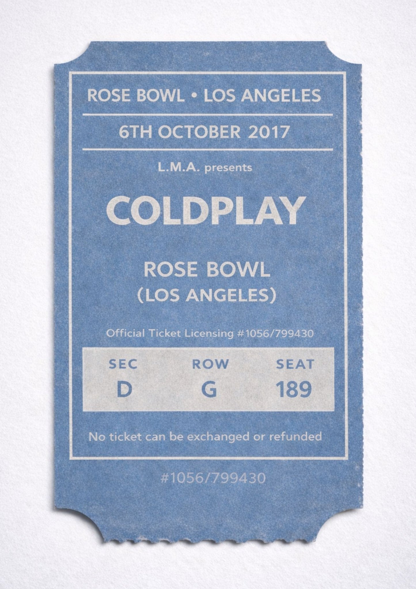 Coldplay Concert Ticket Stub Print Rose Bowl Los Angeles 2017 Retro Music Wall Art A Head Full of Dreams Tour Gift for Coldplay Fans