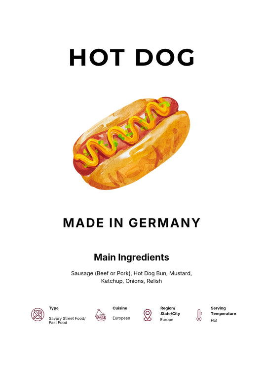 Hot Dog Art Print Modern Kitchen Wall Decor Gourmet Food Poster Made in Germany Illustration Foodie Gift