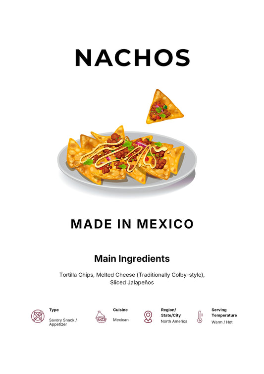 Nachos Art Print Modern Kitchen Wall Decor Gourmet Food Poster Made in Mexico Illustration Foodie Gift Mexican Cuisine Art