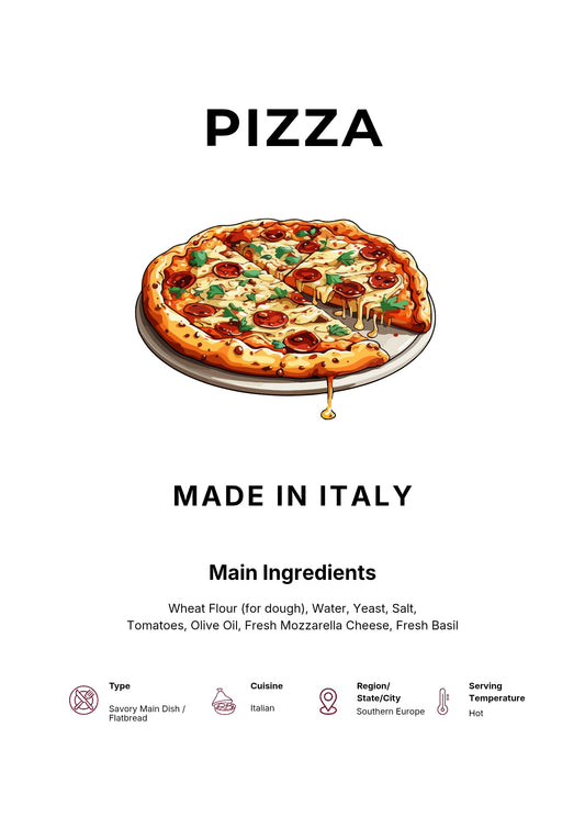 Pizza Art Print Modern Kitchen Wall Decor Gourmet Food Poster Made in Italy Illustration Foodie Gift Italian Cuisine Art