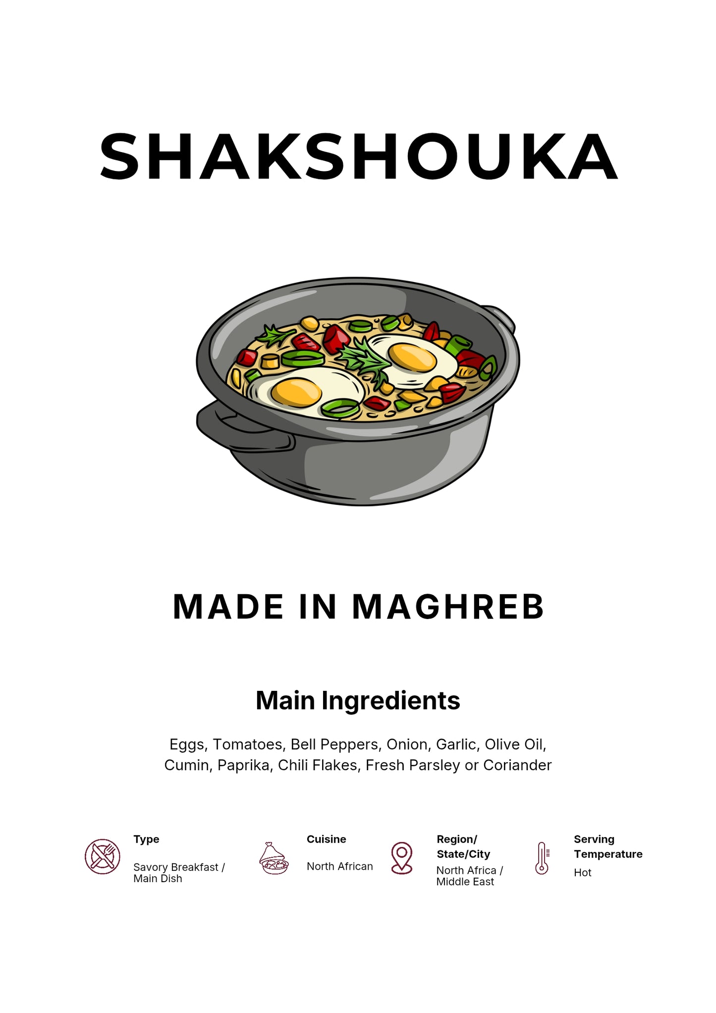 Shakshouka Art Print Modern Kitchen Wall Decor Gourmet Food Poster Made in Maghreb Illustration Foodie Gift North African Cuisine Art